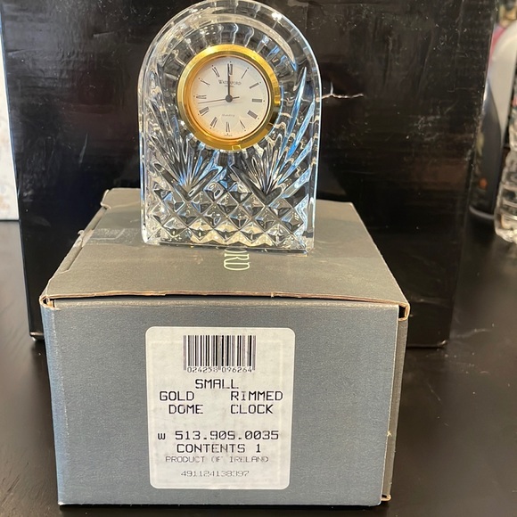 Swarovski Accents Waterford Crystal Small Gold Rimmed Clock Model